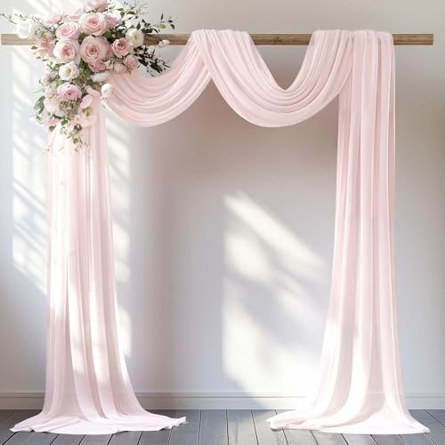 Image of 30 inch x 20Ft Wedding Arch Draping Fabric, 1 Panel Blush Sheer Curtain Drapes Extra Wide & Long Backdrop Curtains for Wedding Arch Ceremony Birthday Party Decorations