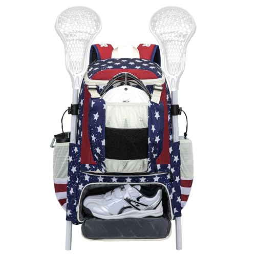 KAVIGOR Lacrosse Bag 65L Extra Large Lacrosse Gear Backpack with Multi-Pocket Design Helmet Holder & Ventilated Shoe Compartment