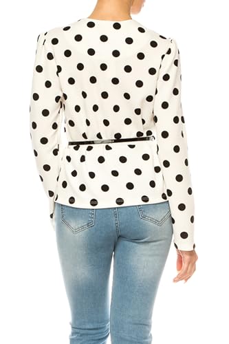 FashionJOA Women's Collarless Button Down Jacket with Belt Accent3