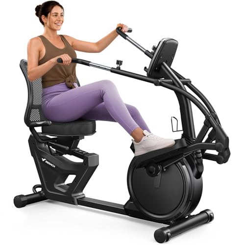 MERACH Recumbent Exercise Bike Stationary Bikes for Home with Bluetooth Exclusive App Heart Rate Magnetic Resistance Recumbent Cross Trainer with Multi-Position Adjustable Handle for Full-Body Workout (Matte Black)