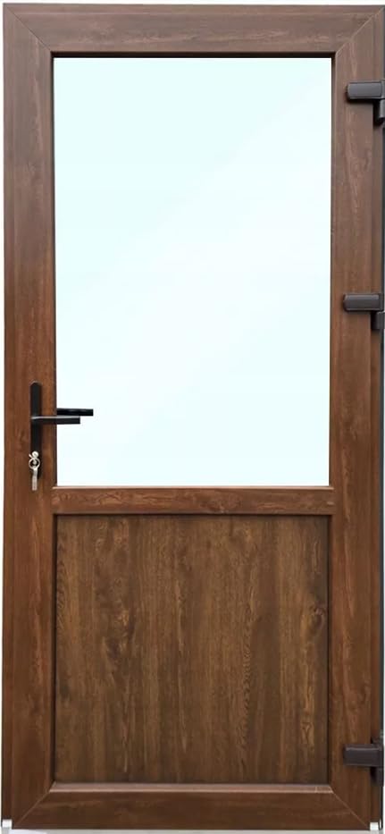 Porta d'Ingresso in Plastica, 90 x 210 cm, DIN Destra, Porta Secondaria con Vetri di Sicurezza, Set Completo per Negozio, Garage, Casa, con Serratura a 4 Punti