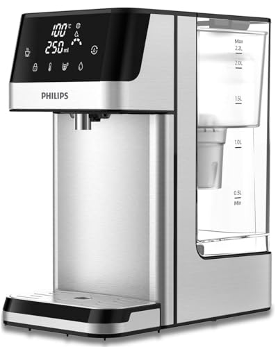 Philips Water Station Dispenser for Filtered Hot Water 6 Temperature Presets Touchscreen Reduces Chlorine Limescale Heavy Metals Microplastics and PFAS 2.2 L Capacity