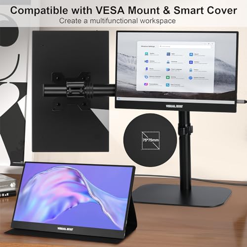 Image of Portable Monitor 15.6'' 1080P FHD USB-C HDMI Computer Display IPS HDR VESA w /Smart Cover Dual Speakers for Laptop PC Mac Phone PS4 /5 Xbox