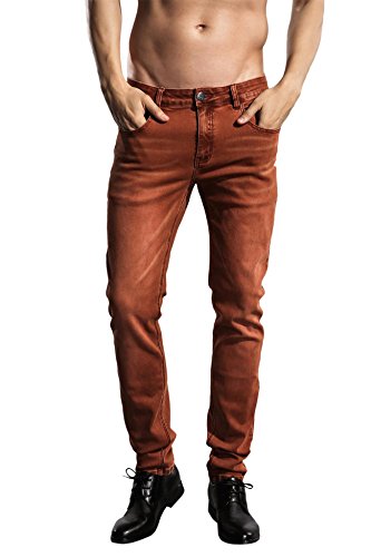 ZLZ Slim Fit Jeans, Men's Younger-Looking Fashionable Colorful Comfy Stretch Skinny Fit Denim Jeans, Size 34(Rust)