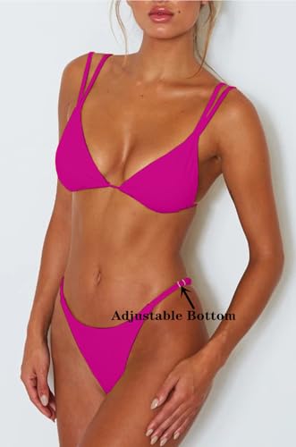 Image of Women's Sexy Thong Bottom Two Piece Bikini Double Shoulder Straps Cute Swimsuit Triangle Bathing Suit