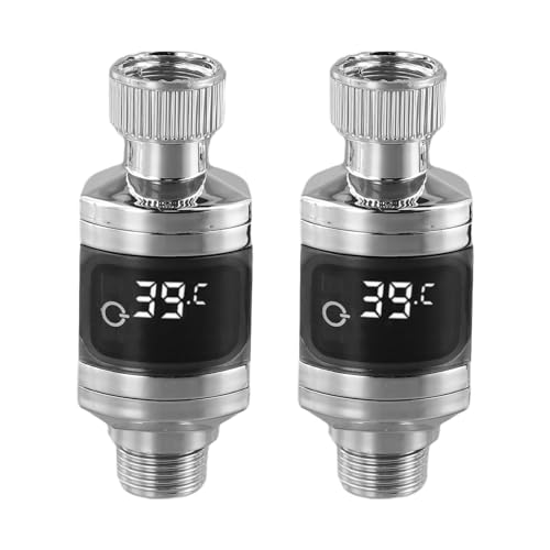 Paquete de 2 termómetros de agua de ducha con pantalla LED, monitor digital de temperatura para tuberías de 1/2 pulgada Celsius Fahrenheit conmutación