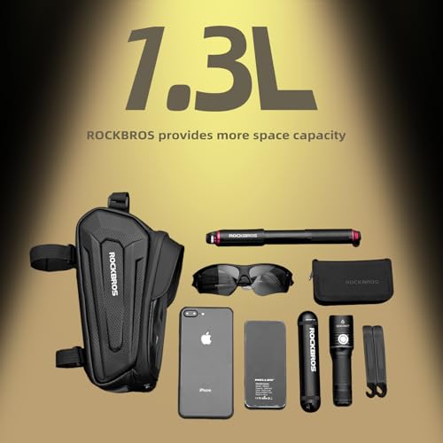 Image of ROCKBROS Bike Phone Mount Pouch - EVA Waterproof Bicycle Accessories Holder, Top Tube Front Frame Handlebar Bag Compatible With Phones Under 6.8 inch