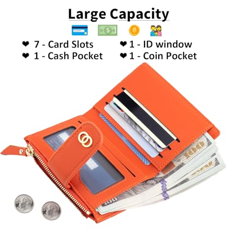 Women's Quilted Card Holder Wallet Small Soft PU Leather Orange Wallets for Women with RFID Blocking and Zip Coin Pocket2