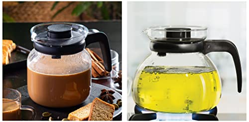 Image of Borosil Carafe Flame Proof Glass Kettle with Stainer, 1L + Borosil Carafe Flame Proof Glass Kettle with Stainer, 1.5L