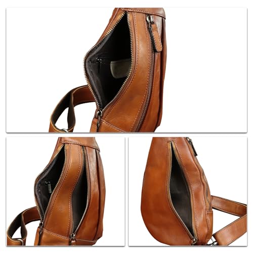 Image of Genuine Leather Sling Bag for Men and Women Vintage Real Leather Crossbody Chest Bags Backpack Purse for Travel Hiking
