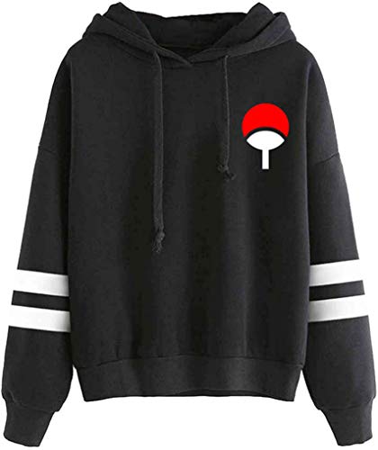 FLYCHEN Women's Fashion Hoodies Naruto Long Sleeve Anime Sweatshirt Black Front XL