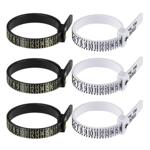 Angoily 6Pcs Ring Gauge for Adults Durable Plastic Finger Measuring Tool with Indicators Accurate Ring Measurement from to Black White