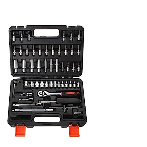53pcs Car Repair Kit Ratchet Wrench Socket Spanner Set Torx Key Mechanical Workshop Tools Professional Automotive Hand Tools Set (Color : 53pcs Black)