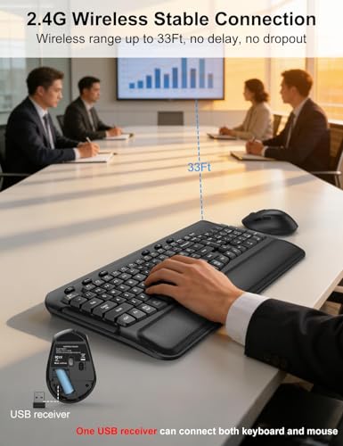 Image of Wireless Keyboard and Mouse Combo, EDJO 2.4G Full-Sized Ergonomic Computer Keyboard with Wrist Rest and 3 Level DPI Adjustable Wireless Mouse for Windows, Mac OS Desktop /Laptop /PC, Carbon Black