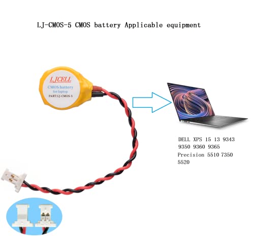 Ljcell Cmos Ml1220 Battery For Dell Xps 13 15 9343 9350 9360 9365 Bios Rtc Ml1220 Battery With 2 Wire Cable And Connector #TOP4