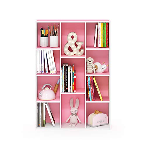 Image of Furinno LUDER Book Shelf, 11-Cube Bookshelf, Reversible Bookcase, 9.4 x 29.1 x 41.7, Easy Assembly, for Living Room, Bedroom, Home Office, White /Pink
