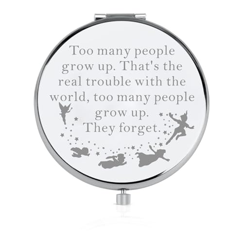 BEKECH Compact Mirror Peter Gift Too Many People Grow Up Faily Cartoon Tales Gift for Princess Lover (Silver)