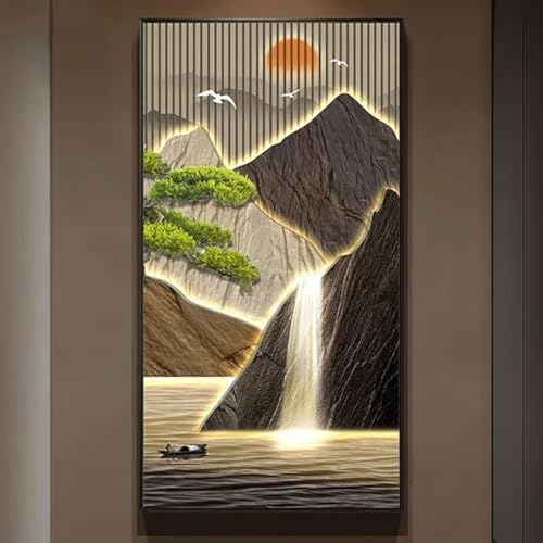 Tableau cascade 85x130cm avec cadre déco luxe salon