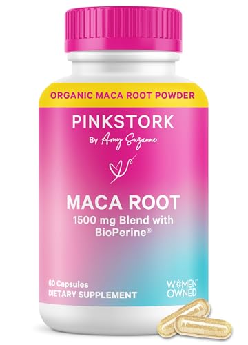 Pink Stork Maca Root Capsules for Women – Organic Maca with BioPerine® for Hormonal Balance, Energy + Wellness – Supports Perimenopause, Menstrual Health, and Vitality