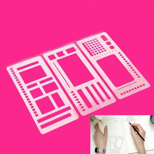 Journal & Planner Stencils 3-Pack Set,Reusable Plastic Drawing Templates for Journaling,Scrapbooking, Card Making - Geometric Art Stencils Kit with Checklists,Boxes,Lines - Compatible with Coils,#3