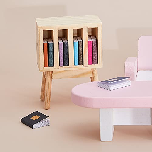13 Pieces 1:12 Scale Miniatures Dollhouse Books With Mini Dollhouse Miniature Furniture Decoration Wooden Rack Bookshelf Mini Books Miniatures For Dollhouse Decoration Accessories Pretend Play #TOP3
