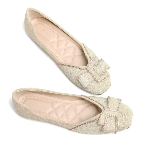 Image of SAILING LU Women's Rhinestone Square Toe Bowknots Ballet Flats Loafers
