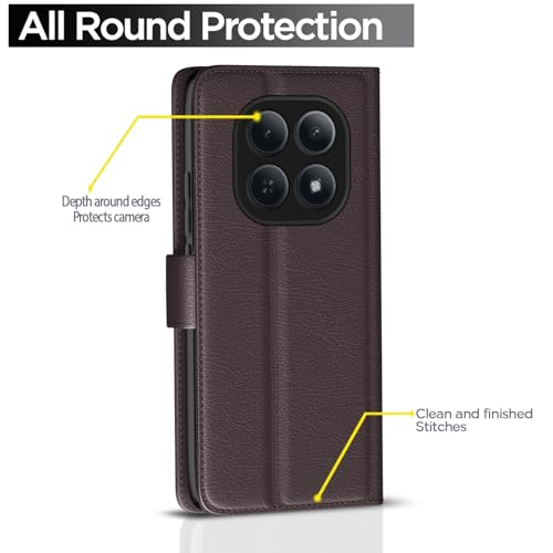 Image of Amazon Basics Flip Cover for Redmi Note 15 5G Leather Finish | Wallet Stand and Shock Proof | Inside TPU with Card Pockets | Complete Protection Flip Case (Coffee)