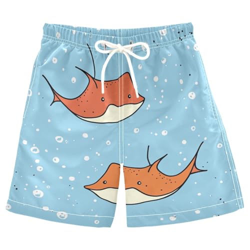 Jucciaco Boys Beach Board Shorts Stingray Fish Blue Cartoon Swim Trunk Teen Swimwear