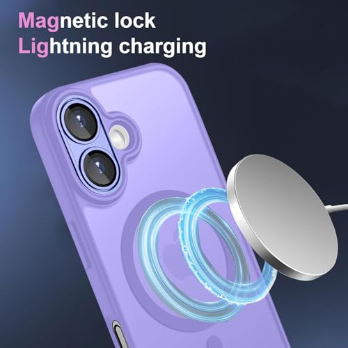Image of VONZEE Magnetic Case Compatible with iPhone 17, MagSafe Compatible Translucent Matte Shockproof Protective Phone Cover, Full Camera Protection, Slim Anti-Scratch Back Case for Men & Women, Purple