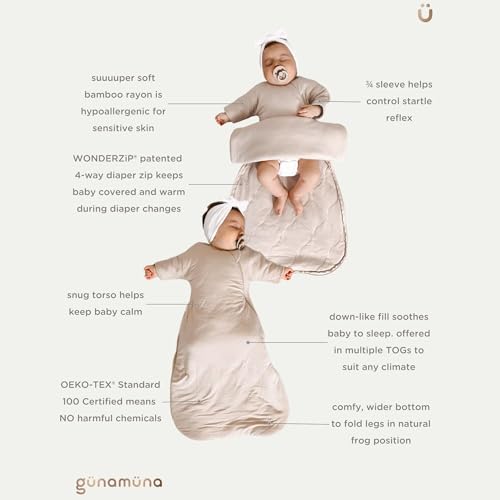 Image of GUNAMUNA Long-Sleeve Transitional Swaddle Sleep Bag - Soothes Infants, Easy Diaper Changes with WONDERZiP