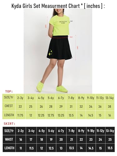 Image of KYDA KIDS 100% Pure Cotton Girls Printed Crop Top and Skirt with Attached Inner shorts Co-ords Set