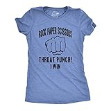 Womens Rock Paper Scissors Throat Punch T Shirt Funny Sarcastic Humor Tee Girls Funny T Shirts Cool Sarcastic Top Women's Novelty Tees Light Blue L