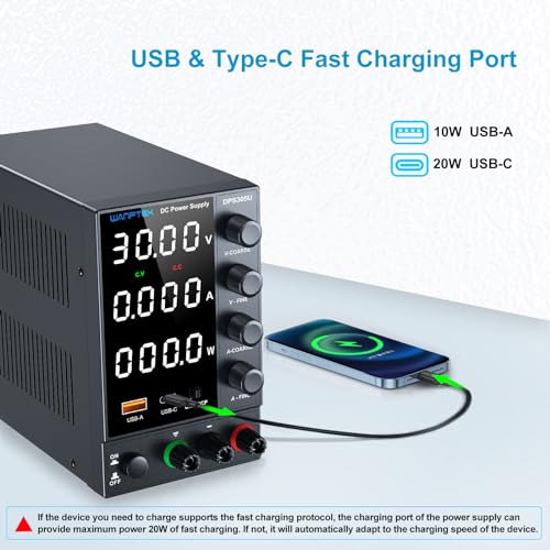 Image of DC Power Supply Variable 0-30V 0-5A, Adjustable Regulated Bench Power Supply with Encoder Knob Coarse & Fine Adjustment, OCP Protection,5V /3.6A USB & Type-C Fast Charge for Lab Testing & Repair