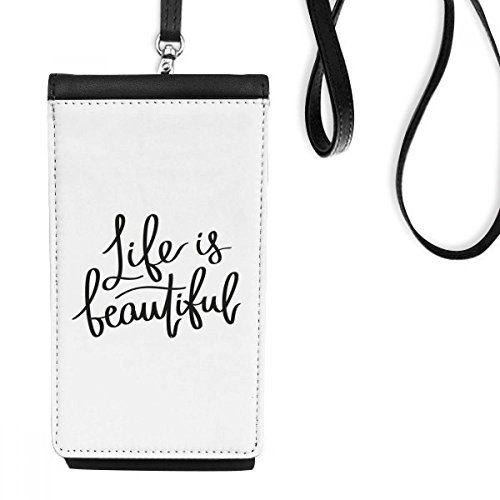 Sac téléphone La Vie est Belle noir en faux cuir le cadeau idéal avec porte-monnaie