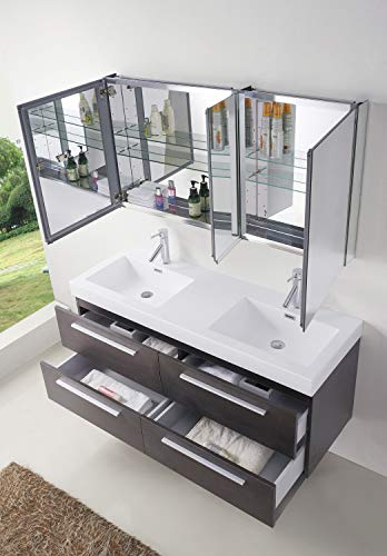 Virtu Usa Jd-50754-Wg Finley 54" Double Bathroom Vanity With White Polymarble Top And Square Sink With Polished Chrome Faucet, Wenge #TOP5