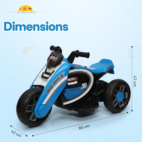 Image of Toyzone Moto Electric Bike (Blue) | 6V Rechargeable Bike with 4.5Ah Battery | LED Lights, Built in Music | Smooth Acceleration | 6M Battery Warranty | Age 2-8 Years, Upto 35 kg