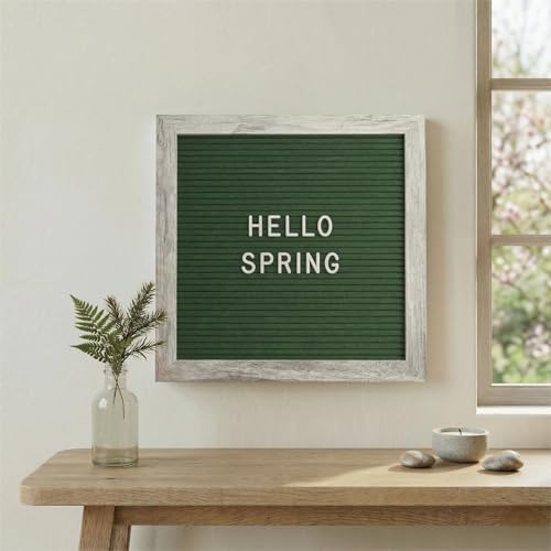 Image of C Crystal Lemon Letter Board, 317 Pre-cut Letters Numbers & Symbols, 10x10 Inches, Changeable Wooden Message Board Sign, Wood Frame, Wall Mount, With Display Stand (Rustic Green) | Changeable message board with 336 letters, numbers and symbols for home messages, reminders and seasonal displays