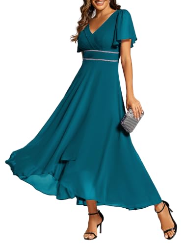 Image of Ever-Pretty Summer A-Line V-Neck Formal Dress for Women Empire Waist Chiffon Mother of the Bride Wedding Guest Dresses 41981