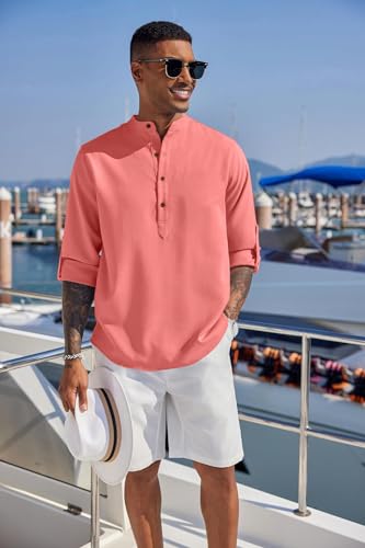 Image of Zombom Men's Kurta || Chinese Collar Long Sleeves || Straight Hip Length Kurtas || Short Kurta for Men || for Festival || Function || Occasion Wear Fancy Kurta for || Best Gifts for Men