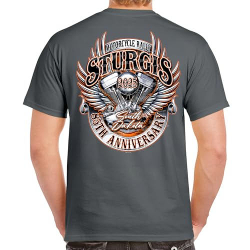 Biker Life Clothing 2025 Sturgis Motorcycle Rally Engine Emblem T-Shirt(L, Charcoal)