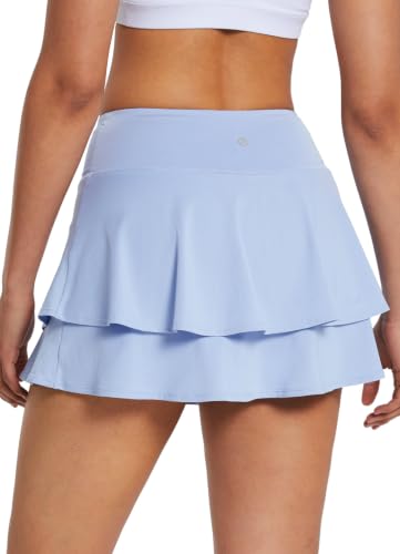 Image of BALEAF Women's Pleated Tennis Skirts Layered Ruffle Mini Skirts with Shorts for Running Workout