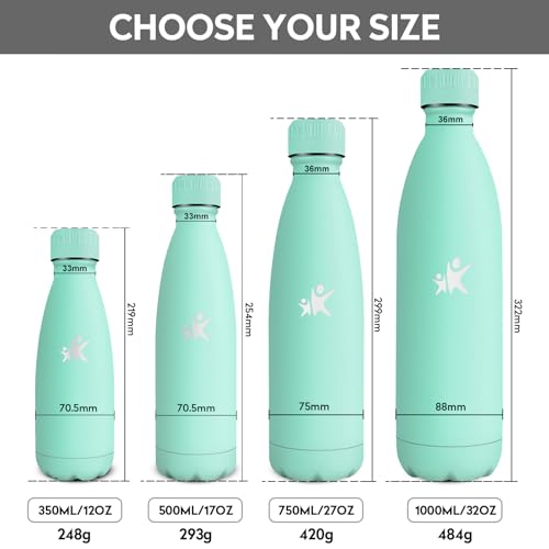KollyKolla Borraccia Termica, 500ml, Termos senza Perdite, Bottiglia Acqua in Acciaio Inox, Sottovuoto a Doppia Parete, Borraccia Bambini per Sportiva, Scuola, Palestra, Viaggi - Blu Verde - Immagine 3