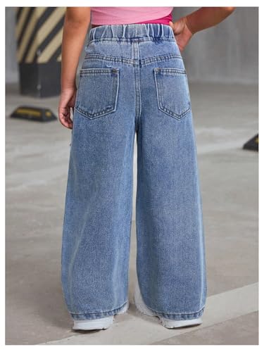 WDIRARA Girls' Bow Decor High Waisted Jeans Straight Leg Elastic Casual Denim Long Pants2