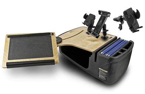 Image of AutoExec Reach Desk Front Seat Car Desk and Portable Workstation with Phone Mount, Tablet Mount and Phone Vent Clip, Natural