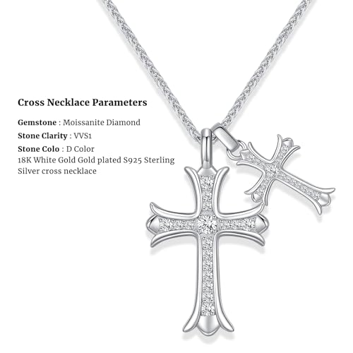 Moissanite Cross Necklace for Women and Men, Gold/S925 Sterling Silver Cross Necklace for Women, Diamond Cross Faith Pendant Necklaces for Father's Day (Silver)4