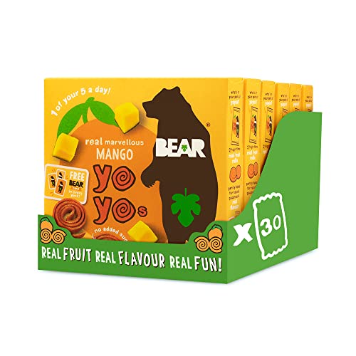 BEAR Mango Yoyos – Dried Fruit Rolls – Healthy – Vegan – 20g – 6 x 5 Packs (Pack of 30)