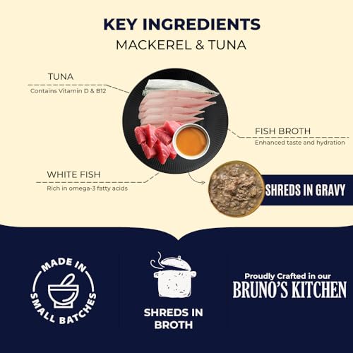Image of Brunos Cat Taster Bundle - Pack of 4 |Grain-Free | High-Meat Wet Food | Variety Pack with Tuna, Chicken, Salmon, Mackerel Recipes | for Hydration, Nutrition & Complete Feline Wellness