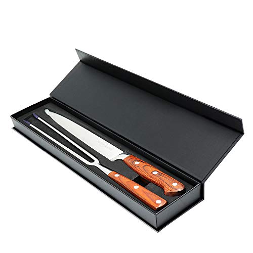 Two Piece Carving Set Stainless Steel Carving Knife and Fork Set for Barbecue Cutting meat and Turkey