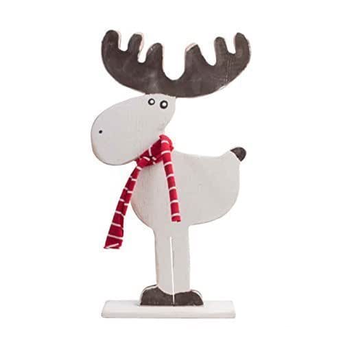13.78'' White Red Brown Wood Christmas deer outdoor