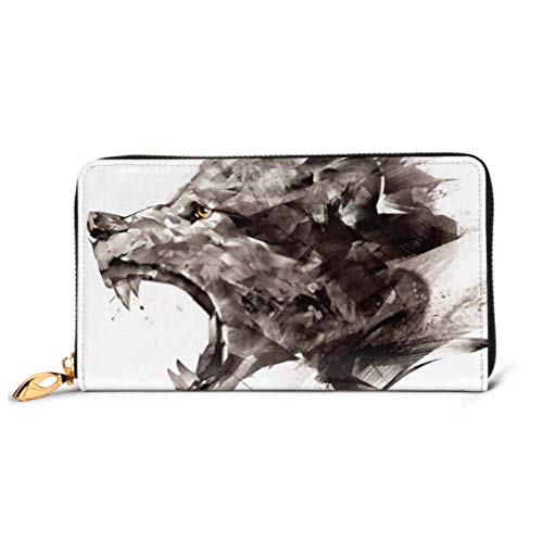Preisvergleich Produktbild JHGFG Mode Handtasche Reißverschluss Brieftasche Skizze Wolf seitwärts auf weißem Hintergrund Telefon Kupplung Geldbörse Abendkupplung Blockieren Leder Brieftasche Multi Card Organiz